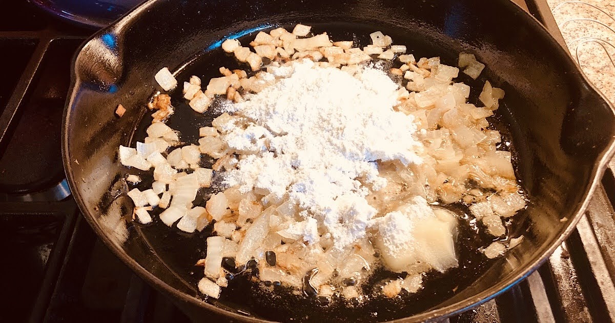 Sauteed onions in a cast iron skillet with  oil and flour for the roux.